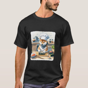Shiba Inu Rolling Sushi. Dog Kitchen Fish Rice Sea T-Shirt