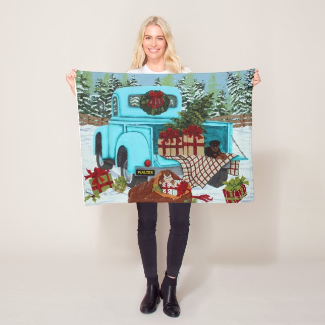 Shiba Inu & Rottweiler Christmas  Fleece Blanket (In Situ)