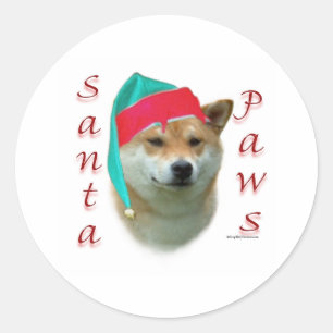 Shiba Inu Santa Paws Classic Round Sticker