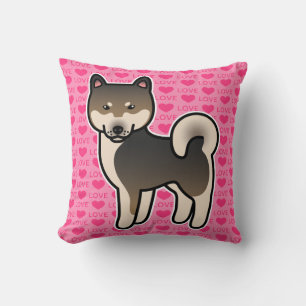 Shiba Inu Sesame Love Hearts Throw Pillow