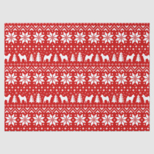 Shiba Inu Silhouettes Christmas Pattern Red Tissue Paper