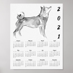 Shiba Inu Tableau original 1 Calendrier Poster 202