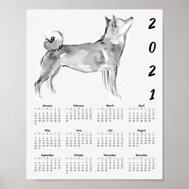 Shiba Inu Tableau original 1 Calendrier Poster 202 (Devant)
