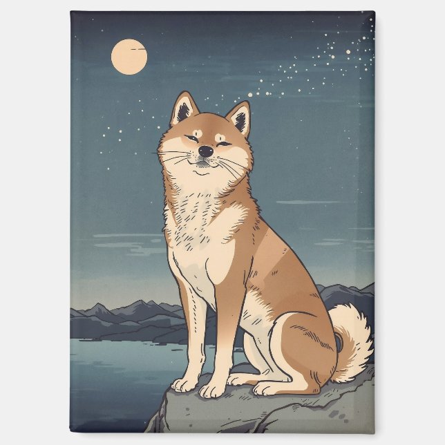 Shiba Inu Under Moonlight Magnet (Front)