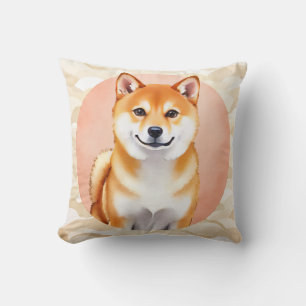 Shiba Inu Watercolor Japanese Wave Art Throw Pillow