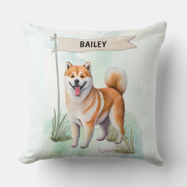 Shiba Inu Watercolor Personalized Dog Throw Pillow (Front)