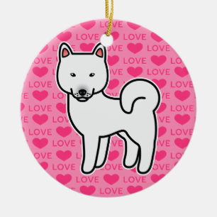 Shiba Inu White Love Hearts Ceramic Ornament