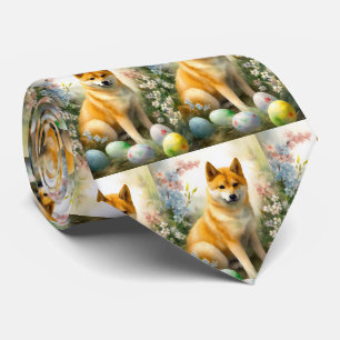 Shiba Inu with Easter Eggs Holiday  Tie
