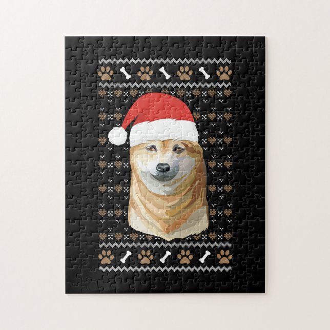 Shiba Inu With Santa Hat Ugly Merry Christmas Jigsaw Puzzle (Vertical)