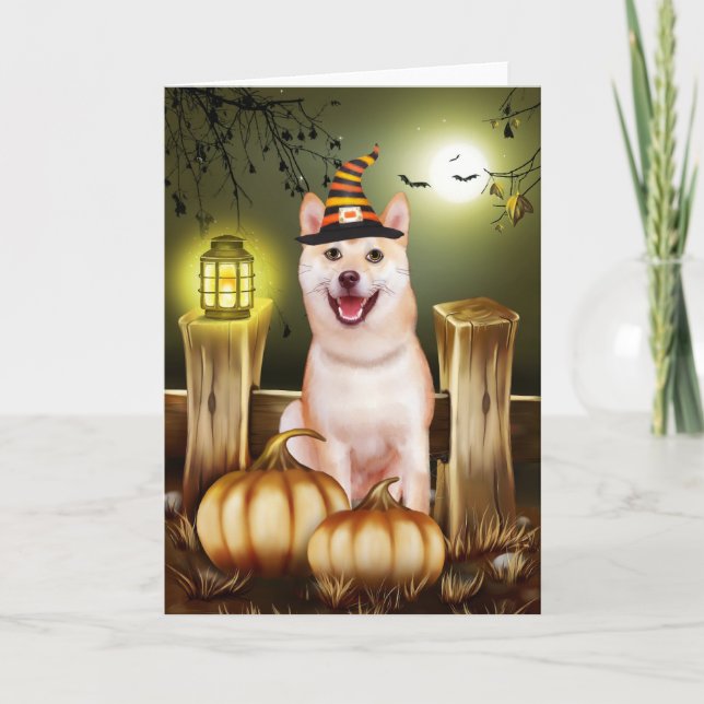 Shiba Inu with Witch Hat Halloween Card (Front)