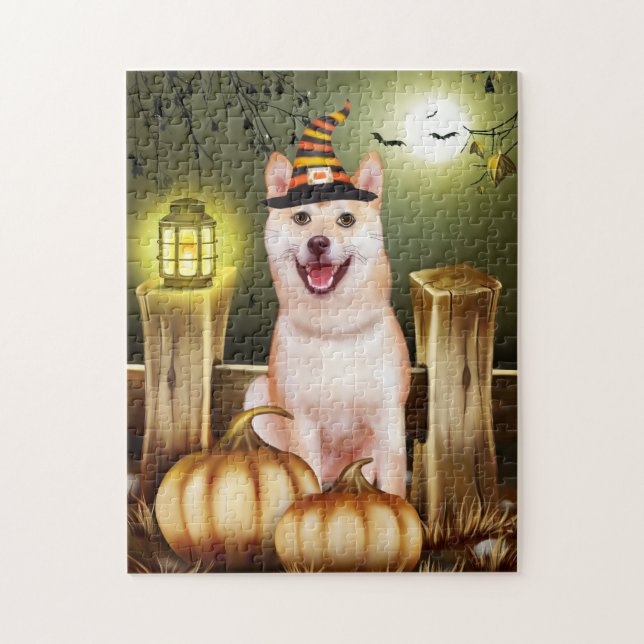 Shiba Inu with Witch Hat Halloween Jigsaw Puzzle (Vertical)