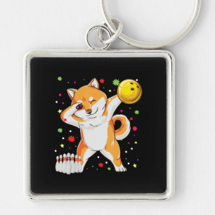 Shiba plays bowling Funny dog with bowling gift Keychain