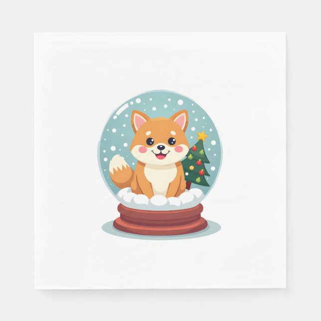 Shiba Snow Globe Napkin (Front)