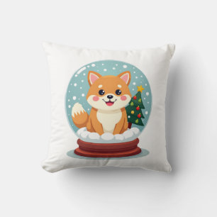 Shiba Snow Globe Throw Pillow