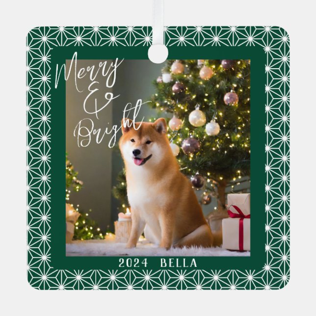 Shiba's Holiday | ASANOHA Japanese Kimono pattern  Metal Ornament (Front)