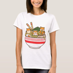 Shibas Inu Eating Ramen Noodles T Shirt, Kawaii T-Shirt