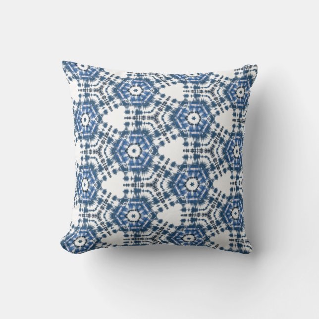 Shibori Abstract Pattern Indigo Blue Tie Dye Throw Pillow (Front)
