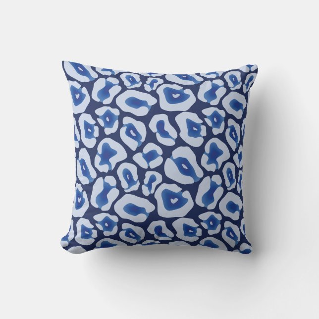 Shibori Blue Leopard Pattern Throw Pillow (Front)