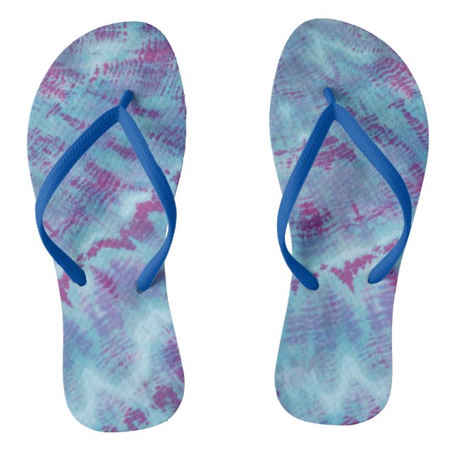 Shibori Blue Purple Tie Dye Pattern Flip Flops (Footbed)