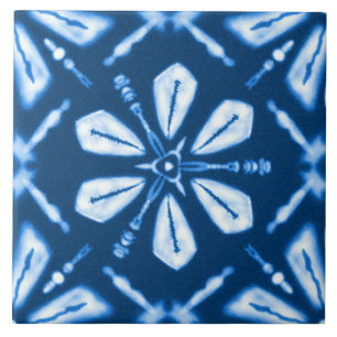 Shibori Blue Star Flower Tile
