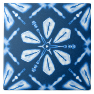 Shibori Blue Star Flower Tile