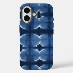 Shibori blue tie dye iPhone 16 case