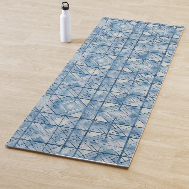 Shibori Blue Tie Dye Japan Traditional Pattern No6 Yoga Mat (In Situ)