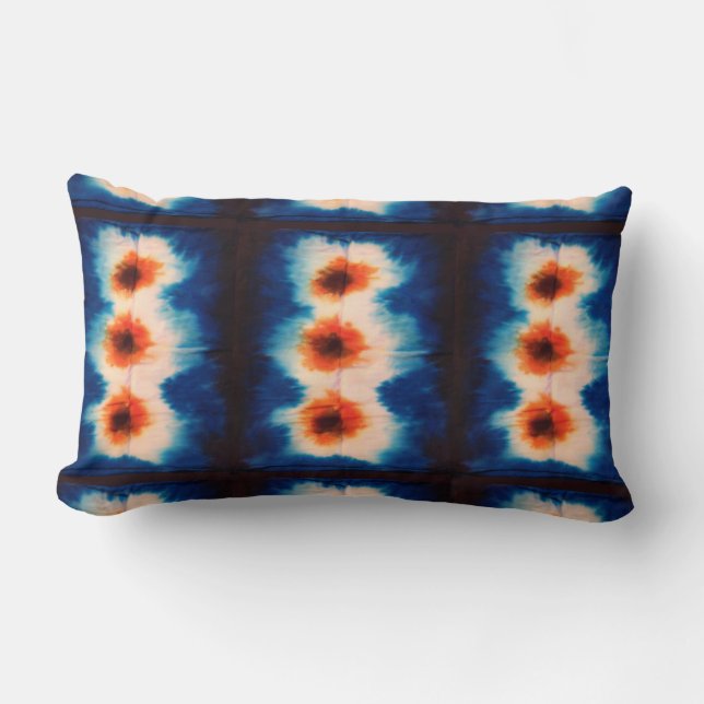 Shibori Fabric Boho Blue Orange Tie Dye Coussin (Recto)
