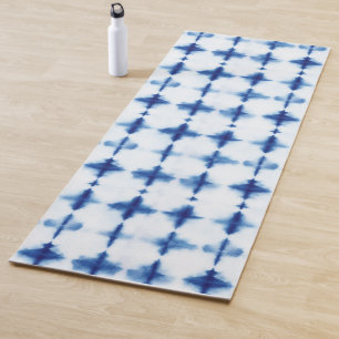 Shibori Indigo Blue White Tie Dye Abstract Pattern Yoga Mat