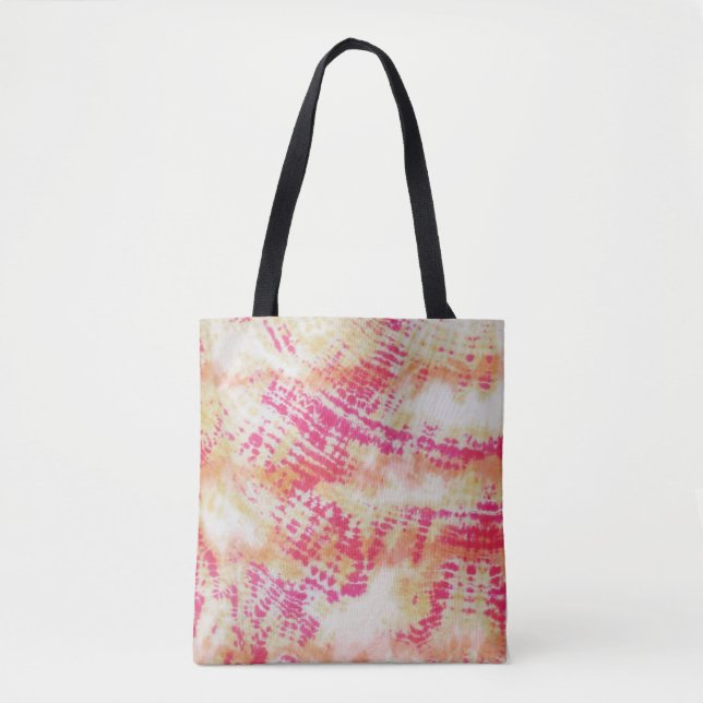 Shibori Pink Orange Tie Dye Fabric Pattern Boho Tote Bag (Front)