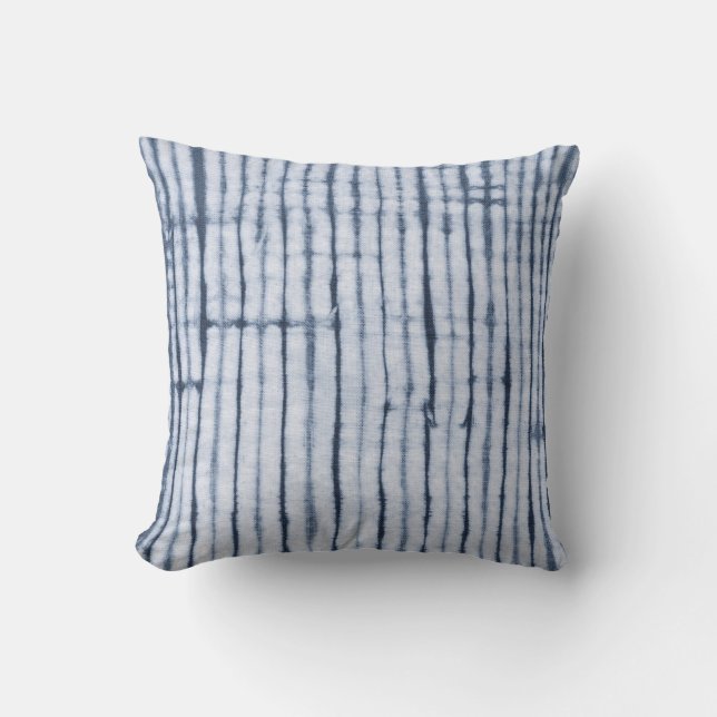Shibori Stripe, SL Indigo Throw Pillow (Front)