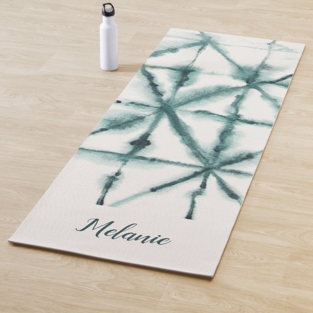 Shibori Style Modern Watercolor Smaragd Green  Yoga Mat (In Situ)