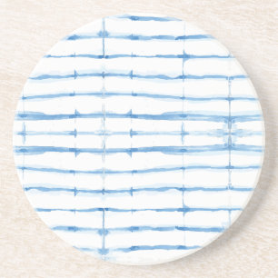 Shibori Tie Dye Blue Line Pattern Coaster