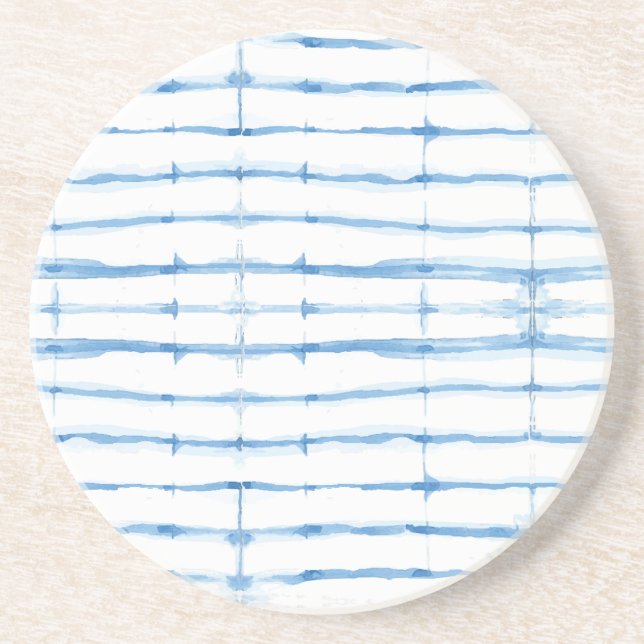 Shibori Tie Dye Blue Line Pattern Coaster (Front)