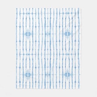 Shibori Tie Dye Blue Line Pattern Fleece Blanket