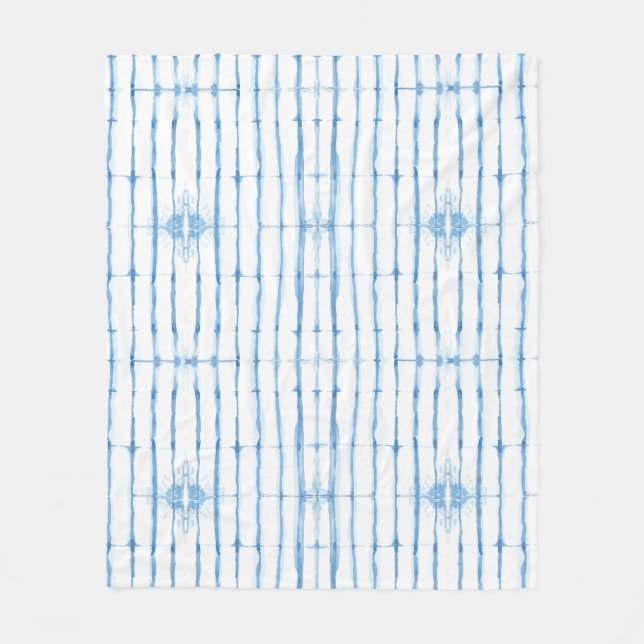 Shibori Tie Dye Blue Line Pattern Fleece Blanket (Front)