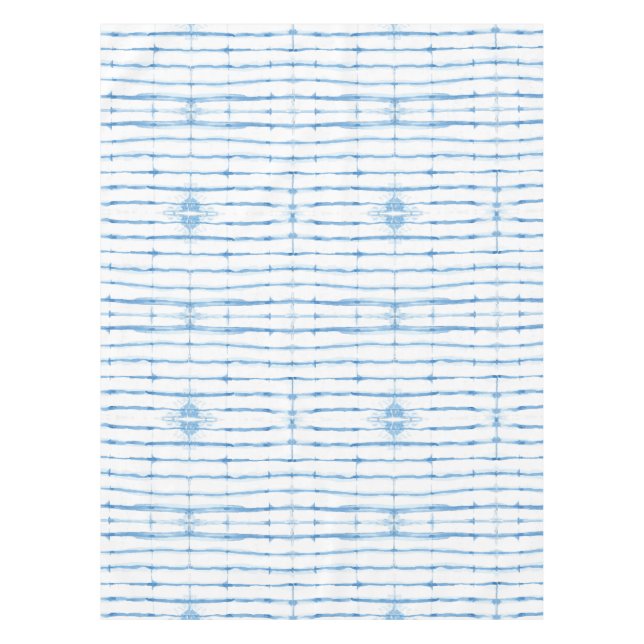Shibori Tie Dye Blue Line Pattern Tablecloth (Front)