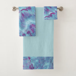 Shibori Tie Dye Blue Purple Boho Bath Towel Set