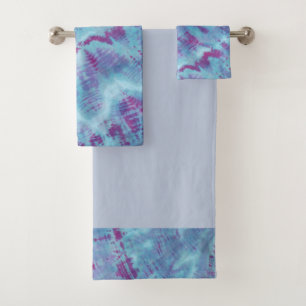 Shibori Tie Dye Blue Purple Boho Bath Towel Set