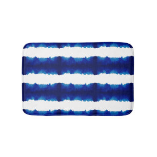 Shibori Tie Dye Blue Stripe Pattern Bath Mat