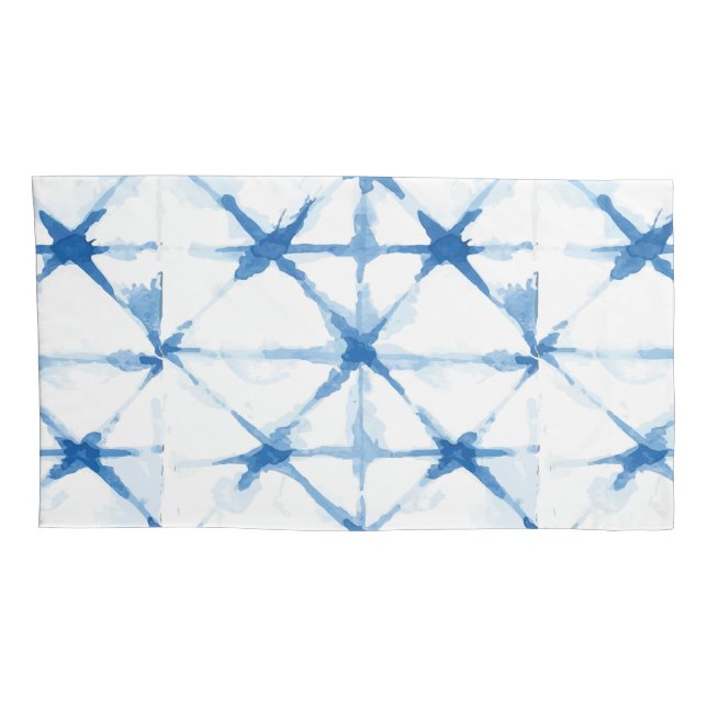 Shibori Tie Dye Blue Triangle Pattern Pillow Case (Back-Right)
