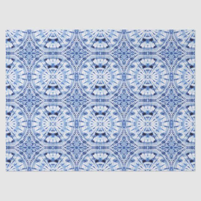 Shibori Tie Dye Indigo Blue White Asian Influence Tissue Paper (Front)