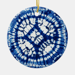 Shibori Tie Dye South Seas Indigo Batik Ceramic Ornament