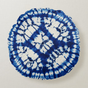 Shibori Tie Dye South Seas Indigo Batik Round Pillow