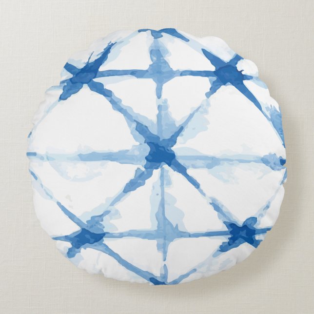 Shibori Tie Dye Triangle Motif Coussin rond (Devant)