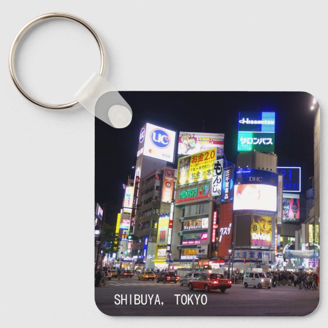 Shibuya City Lights Night in Tokyo Japan Keychain (Front)