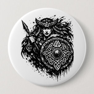 Shield Maiden Spear‑Sigil – Mythic Warrior Ink 4 Inch Round Button