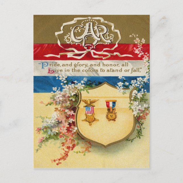 Shield Medal Grand Army of The Republic Flowers Postcard (Front)