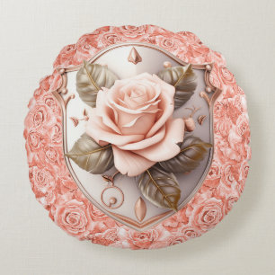 Shield of Faith on Pink Roses Round Pillow