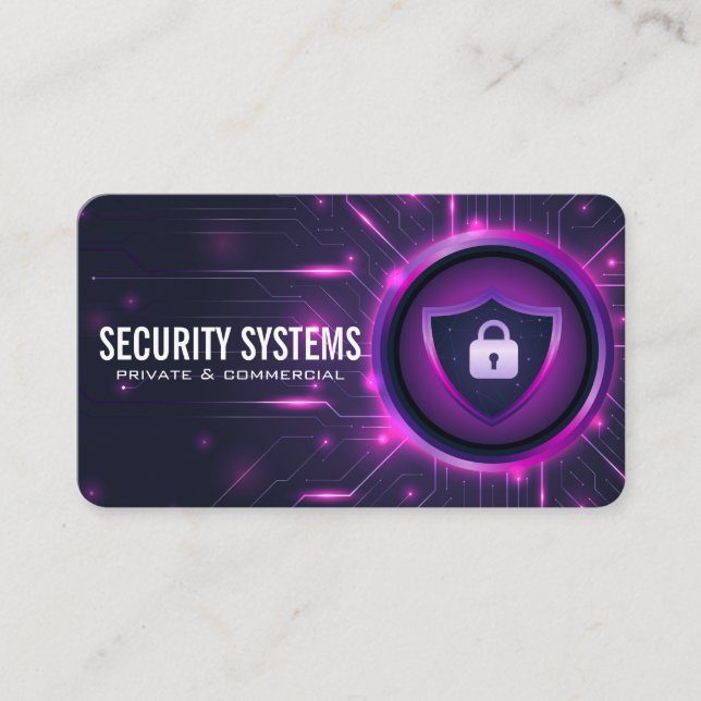 Shield | Security Lock | Modern Tech Background Business Card (Front)